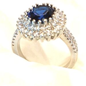 Blue sapphire and diamond in silver